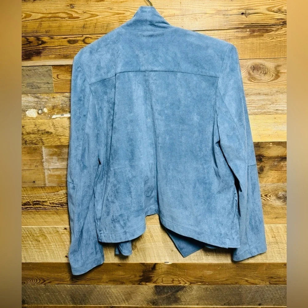 BB Dakota Faux Suede Hazy Blue Waterall blazer office party jacket boho street M - Picture 3 of 4